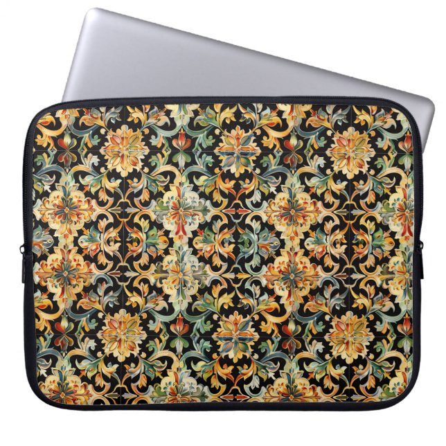 Capa Para Notebook Ouro floresce a preto (Frente)