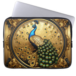 Capa Para Notebook Ouro pavão e quadro ornamental negro
