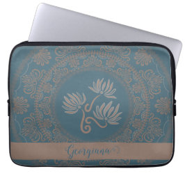Capa Para Notebook Ouro Personalizado Teal Rococo Lotus Dot Mandala