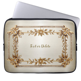 Capa Para Notebook Ouro Retângulo com Flores de Dimond Brilhantes