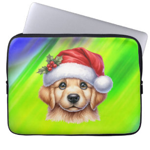 Capa Para Notebook Ouro Retriever Dog com Estilo Papai Noel