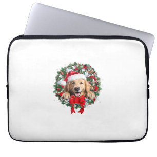 Capa Para Notebook Ouro Retriever Wreath de Natal Xmas