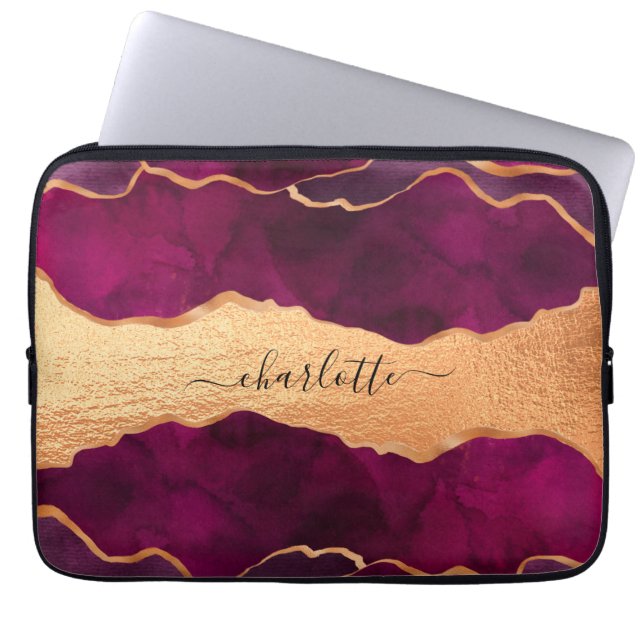 Capa Para Notebook Ouro roxo e roxo, rosa dourado mármore (Frente)