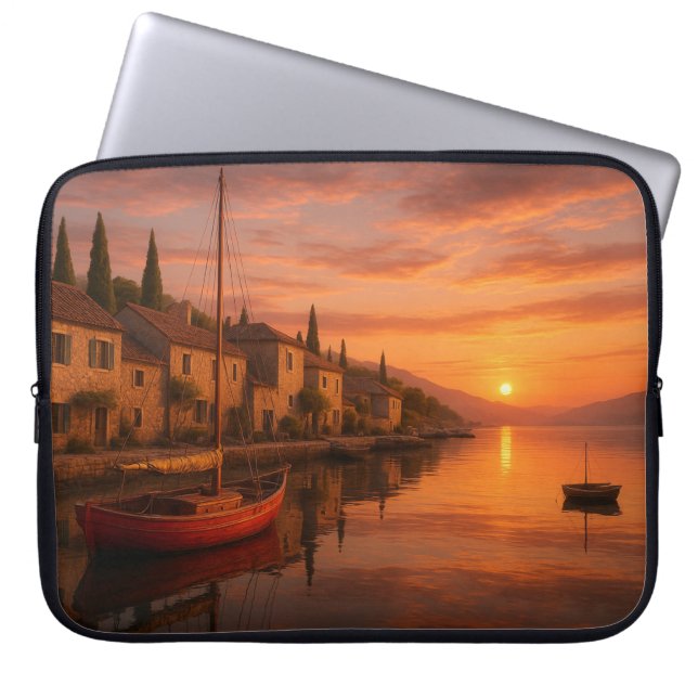Capa Para Notebook Ouro Sunset Sobre Vila Costeira (Frente)