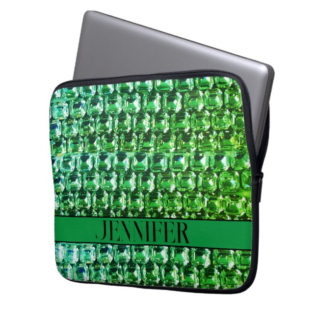 Capa Para Notebook Ouros Verdes, padrão de joias de gemstone verde (Frente Esquerda)
