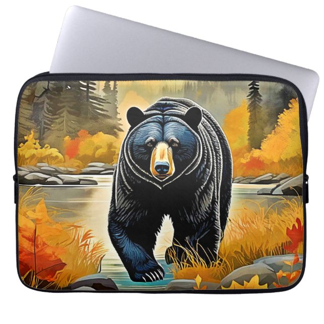 Capa Para Notebook Outono do Urso Negro Florestal (Frente)