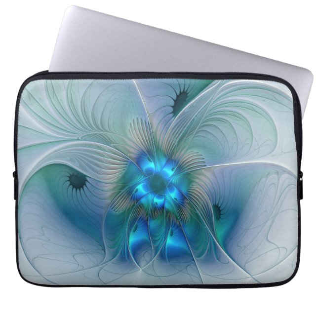 Capa Para Notebook Ovações de Pé, Fractal Azul Turquesa Abstrato (Frente)