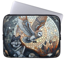 Capa Para Notebook Owl e Wolf Mosaic Ai Art