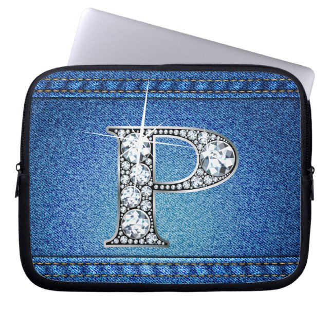 Capa Para Notebook P Faux "Diamond" Denim Stitting Eletrônicos Bag (Frente)