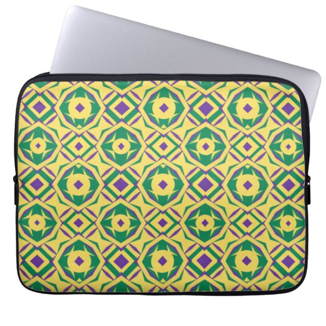 Capa Para Notebook Padrão Abstrato Amarelo Verde Roxo com Diamantes (Frente)