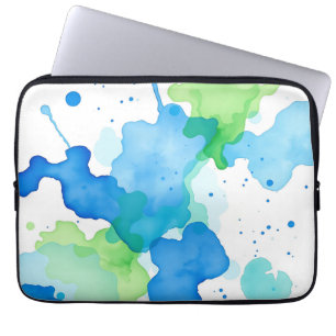 Capa Para Notebook Padrão Abstrato Aquarela Azul Verde