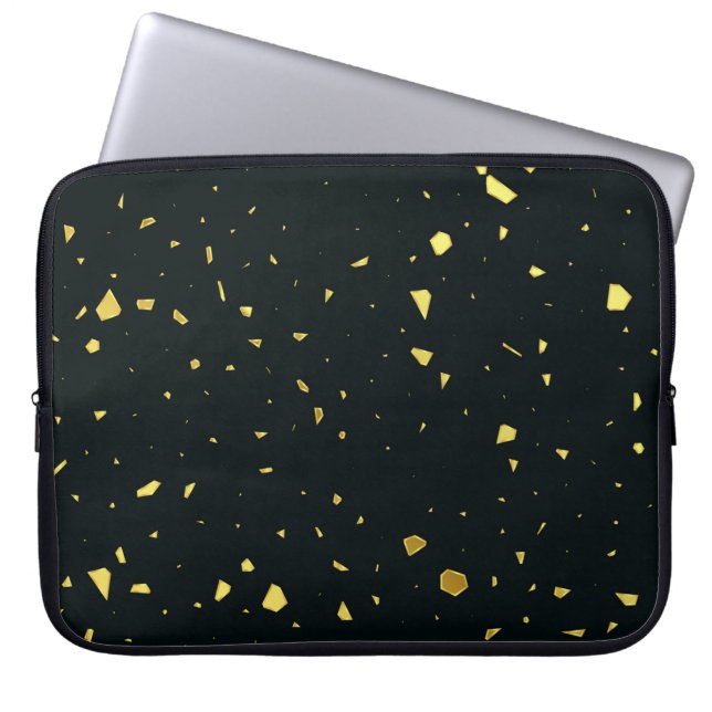 Capa Para Notebook Padrão abstrato Black & Dourado Terrazzo (Frente)