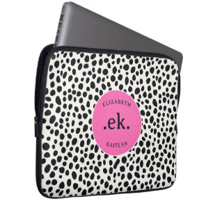 Capa Para Notebook Padrão Abstrato de Cachorro Dalmata Monograma Rosa