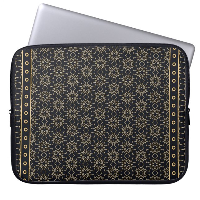 Capa Para Notebook Padrão abstrato gráfico preto e dourado. Geométric (Frente)