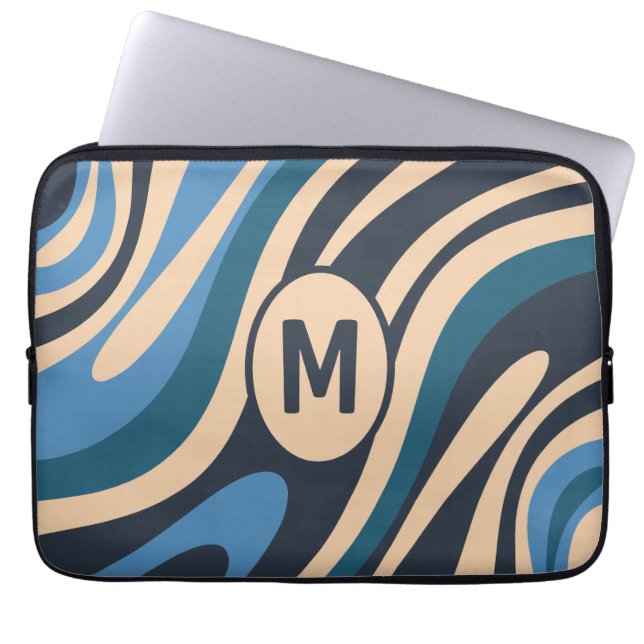 Capa Para Notebook Padrão Abstrato Retro com Laços Ondulados Azul Ini (Frente)