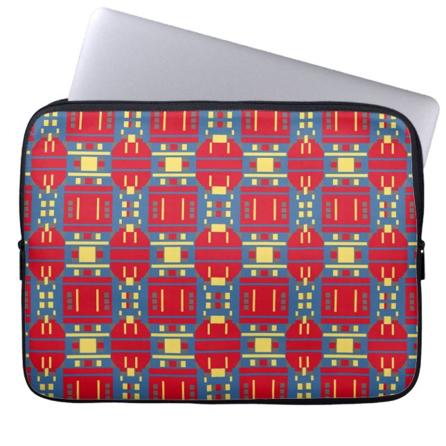Capa Para Notebook Padrão abstrato Vermelho Amarelo e Azul com Geomet (Frente)