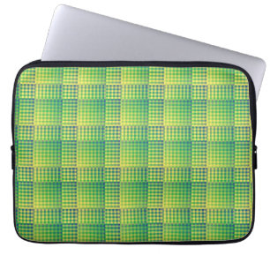 Capa Para Notebook Padrão Abstrato Xadrez Verde Azul