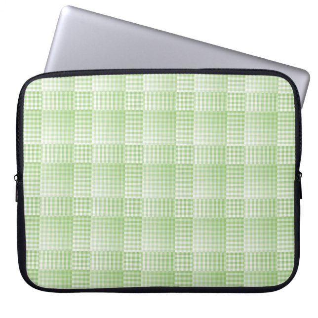 Capa Para Notebook Padrão Abstrato Xadrez Verde Branco (Frente)