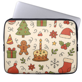 Capa Para Notebook Padrão Alegre de Doodle de Natal