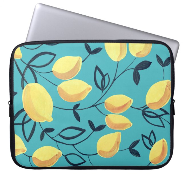 Capa Para Notebook Padrão amarelo de guache em turquesa. (Frente)