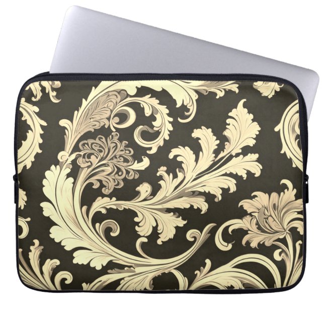 Capa Para Notebook Padrão Antiquado de Flor Castanho (Frente)
