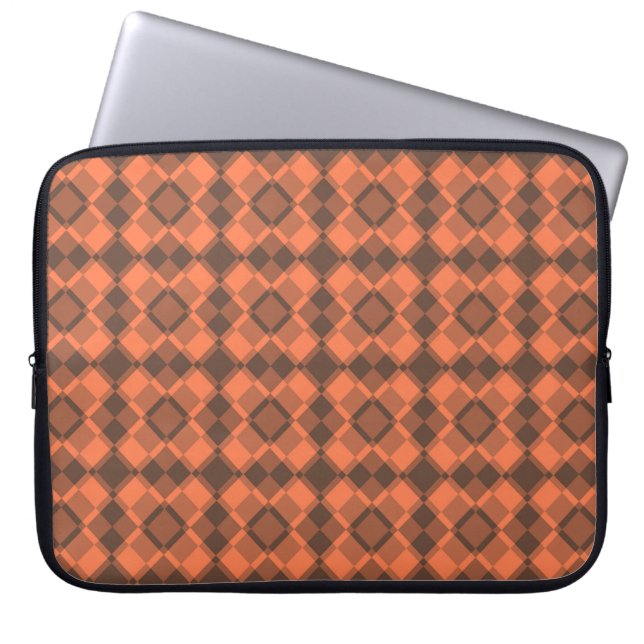 Capa Para Notebook Padrão Argyle Xadrez Marrom Coral (Frente)