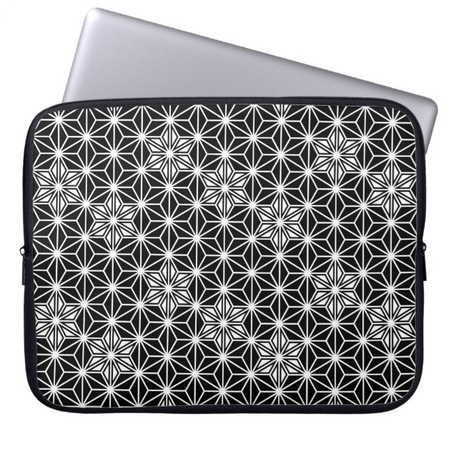 Capa Para Notebook Padrão Asanoha japonês - preto e branco (Frente)