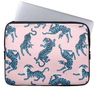Capa Para Notebook Padrão Asiático de Tigre Azul