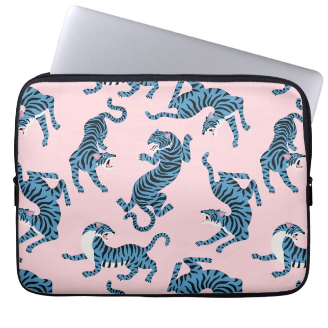 Capa Para Notebook Padrão Asiático de Tigre Azul (Frente)