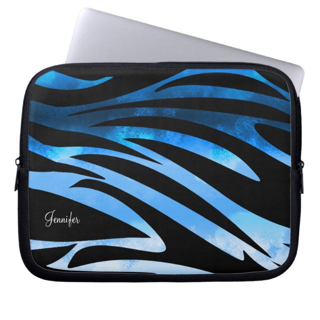 Capa Para Notebook Padrão Azul E Zebra Negra (Frente)