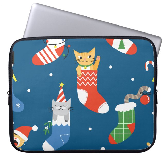 Capa Para Notebook Padrão Bonito de Gatos de Cartoon de Natal (Frente)