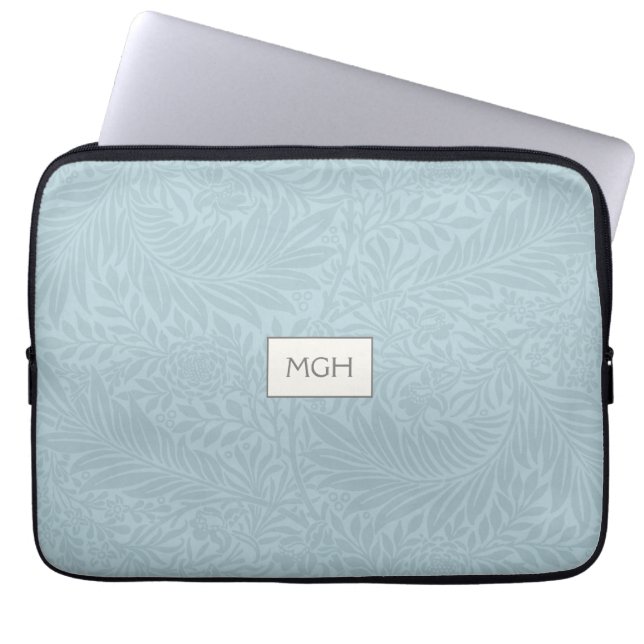Capa Para Notebook Padrão Botânico Boho Azul Elegante Monograma (Frente)