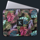 Capa Para Notebook Padrão Botânico da Folhagem da Selva Tropical<br><div class="desc">A folhagem esmagadora em tons claros de cor d'água de azul, fúcsia, roxo e verde forma um padrão vibrante e livre neste design tropical. O fundo preto pode ser alterado para qualquer outra cor escolhendo "personalizá-lo" e selecionando uma cor de fundo diferente. Edite o monograma de amostra com sua inicial....</div>