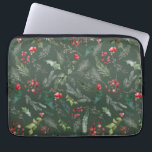 Capa Para Notebook Padrão Botânico da Folhagem de Natal Verde Rústica<br><div class="desc">Este padrão apresenta cor d'água vermelha floral, bagas e verde de inverno para um olhar festivo.</div>