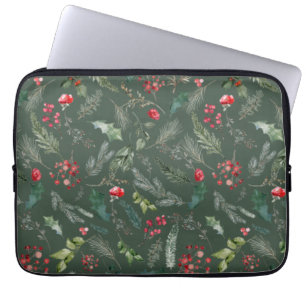 Capa Para Notebook Padrão Botânico da Folhagem de Natal Verde Rústica