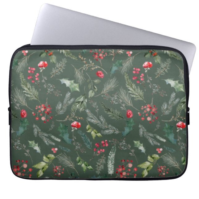 Capa Para Notebook Padrão Botânico da Folhagem de Natal Verde Rústica (Frente)