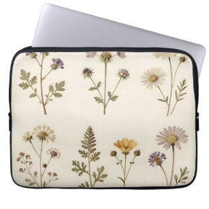 Capa Para Notebook Padrão Botânico de Flor Silvestre Prensada Vintage