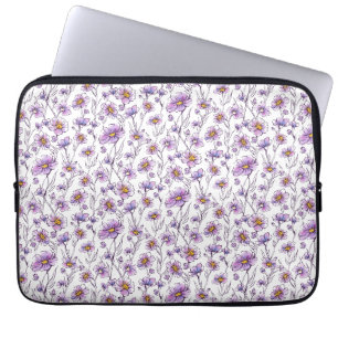 Capa Para Notebook Padrão Botânico de Flor Silvestre Roxa