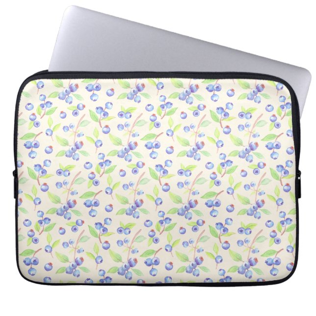 Capa Para Notebook Padrão Botânico de Mirtilo em Aquarela Fofa (Frente)