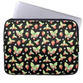 Capa Para Notebook Padrão Botânico de Morango em Aquarela Fofa
