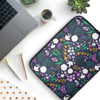 Capa Para Notebook Padrão Botânico Floral do Jardim da Lua Noturna