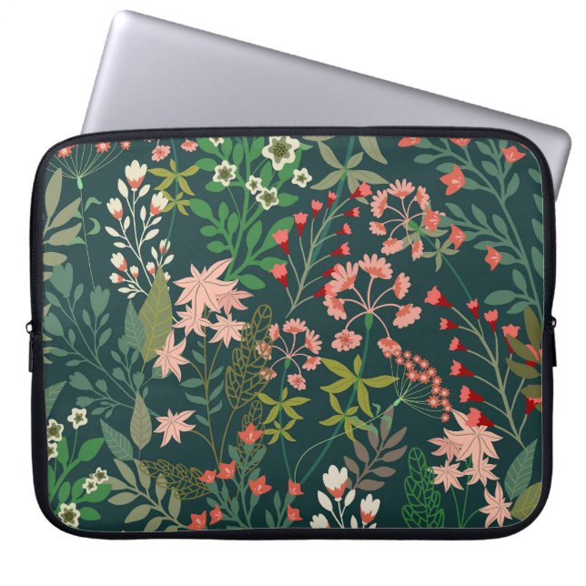Capa Para Notebook Padrão Botânico Floral Escuro Sem Vista (Frente)