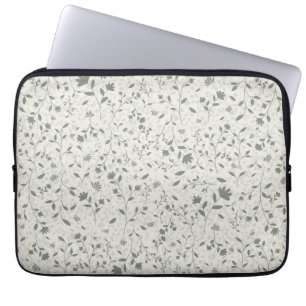 Capa Para Notebook Padrão Botânico Floral Verde Sage Silenciado em Cl