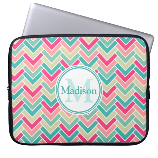Capa Para Notebook Padrão Candy Color Chevron e Monograma (Frente)