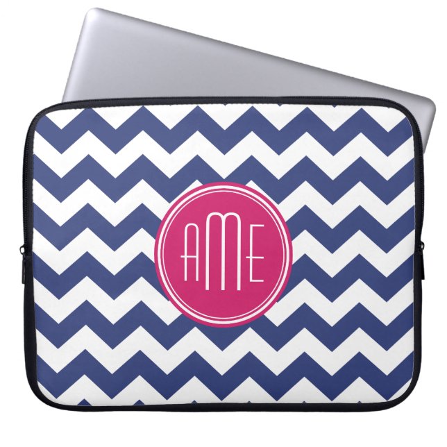 Capa Para Notebook Padrão Chevron com Monograma - Magenta Marinho (Frente)
