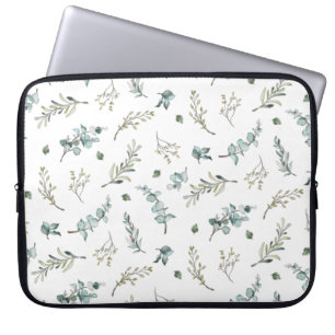 Capa Para Notebook Padrão Chic de Eucalipto com Vegetação em Aquarela
