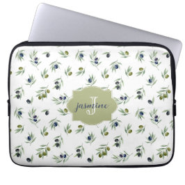 Capa Para Notebook Padrão Chic de Nome Monograma Verde Oliva Aquarela
