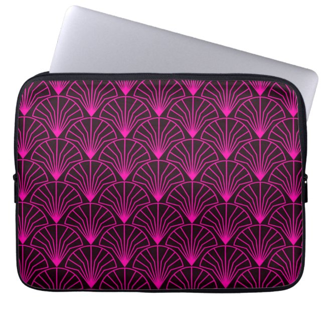 Capa Para Notebook Padrão Clássico Art Déco em Rosa e Preto (Frente)