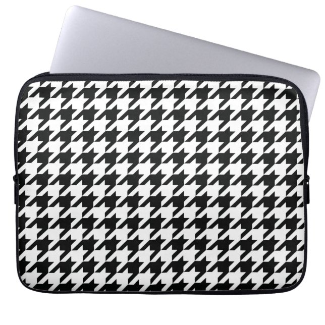 Capa Para Notebook Padrão Clássico de Houndstooth: Preto e Branco Vin (Frente)