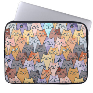 Capa Para Notebook Padrão Colorido de Gatos Fofos Multidão Rosto de G
